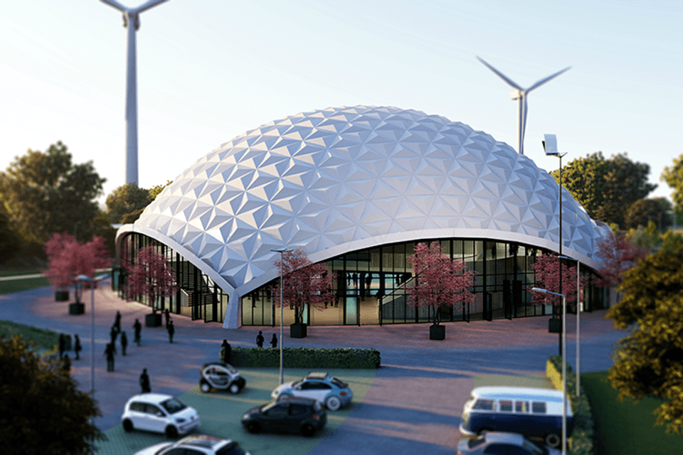 Ontwerp van de circulaire congreslocatie Amsterdome (voormalig Aviodome)