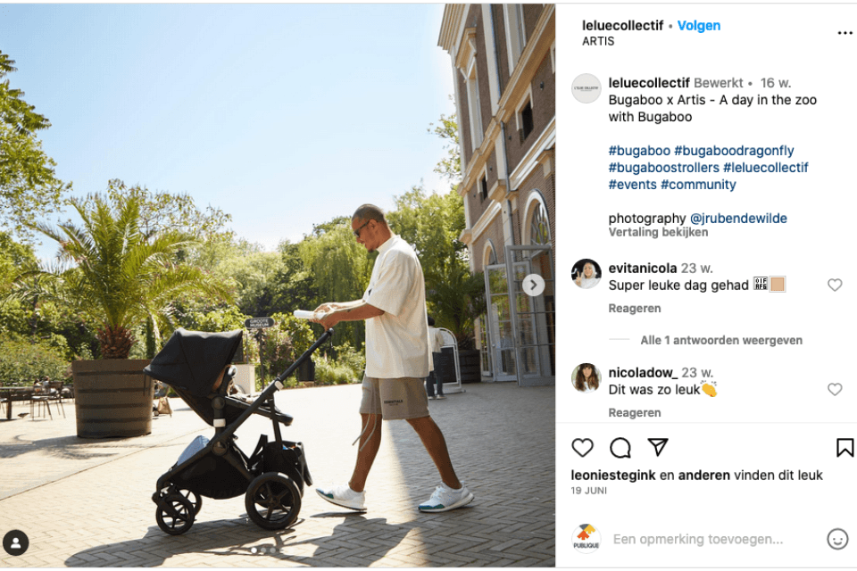 Instagram post over Bugaboo x Artis influencers event