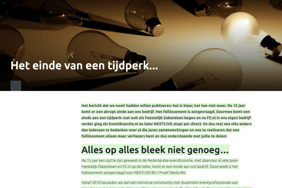 Faillissement aanvraag Nextlive