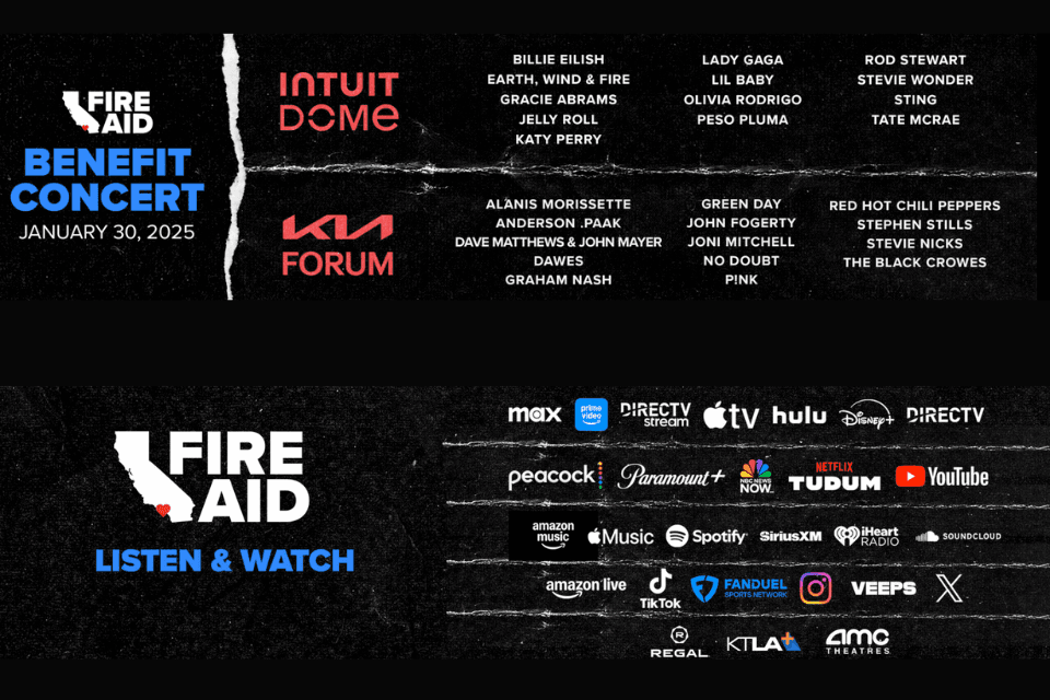 FireAid line-up en streamingsdiensten
