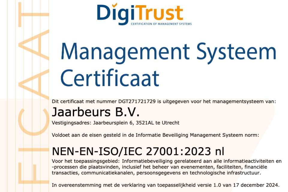 ISO 27001 certificaat Jaarbeurs