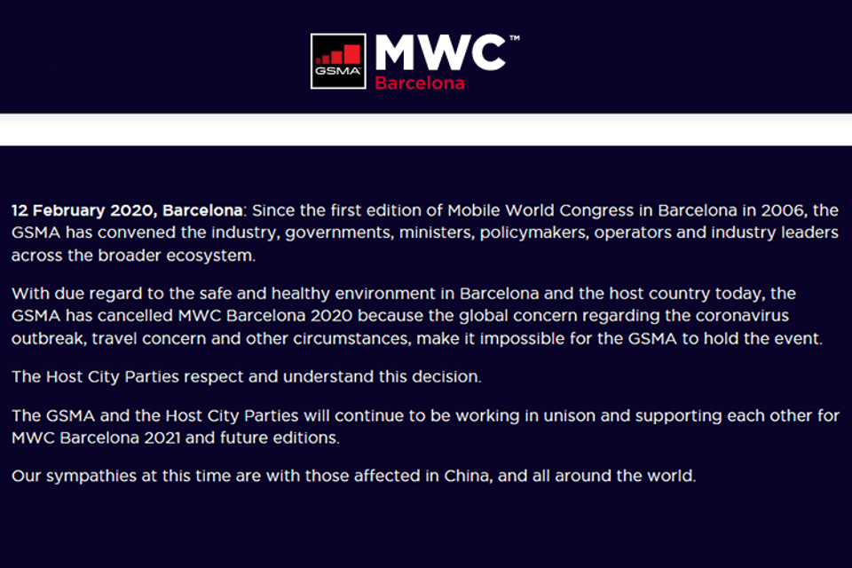 Mobile World Congress 2020 Barcelona geannuleerd