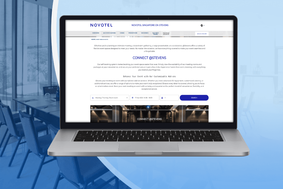 Meetingselect widget op website Novotel Singapore on Stevens