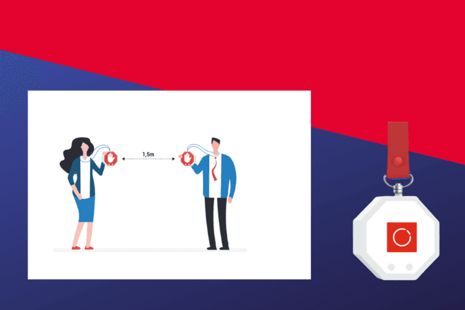 Novick geeft een signaal als mensen die elkaar aankijken binnen anderhalve meter komen