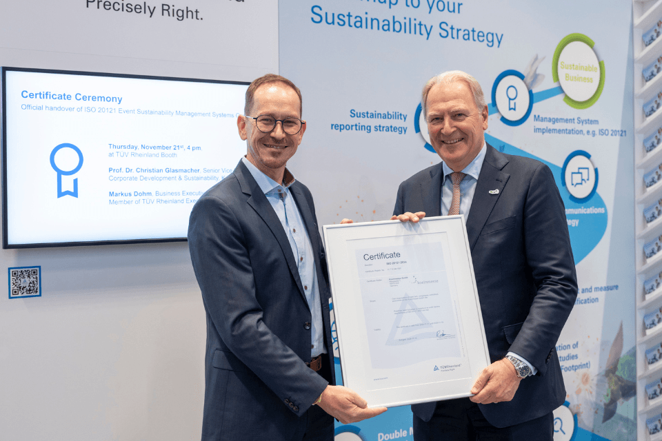 Overhandiging ISO 20121 certificaat Koelnmesse