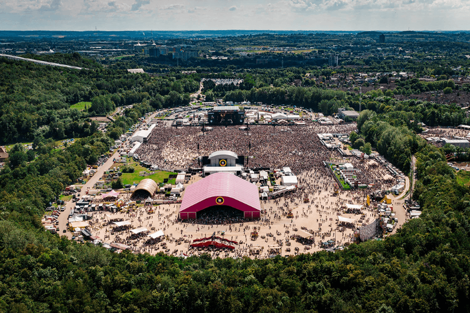 Pinkpop-terrein in vogelperspectief.