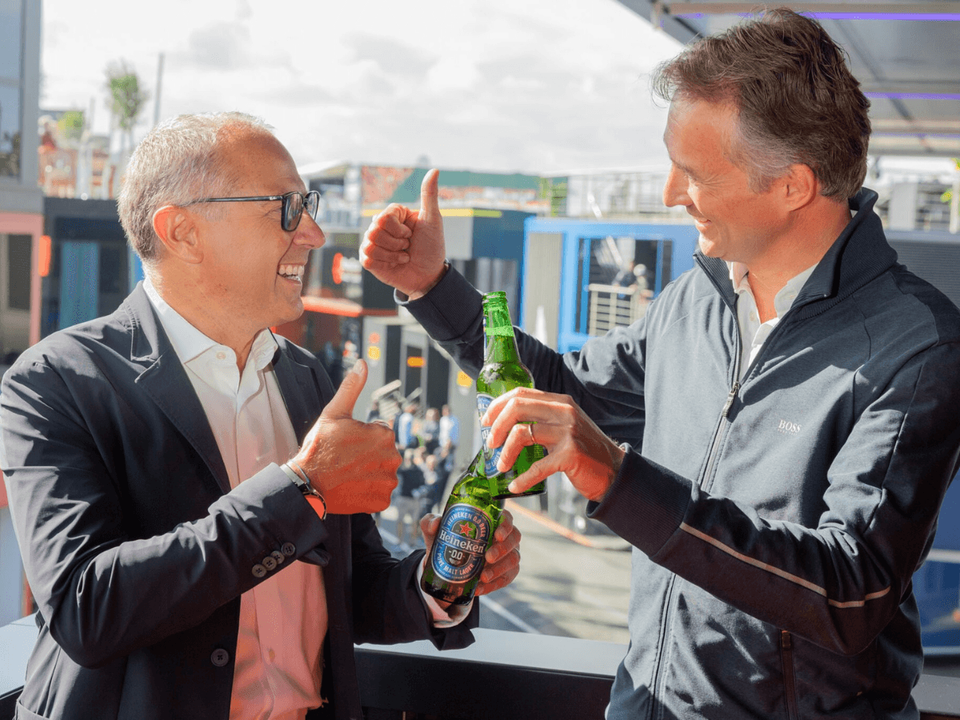 Stefano Domenicali (CEO Formula 1) en Dolf van den Brink (CEO Heineken)