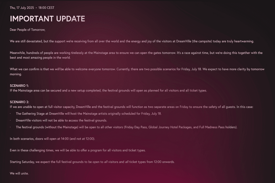 Update Tomorrowland 2025