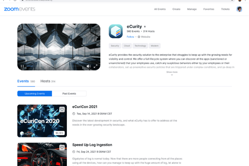 Zoom Events Multihub page